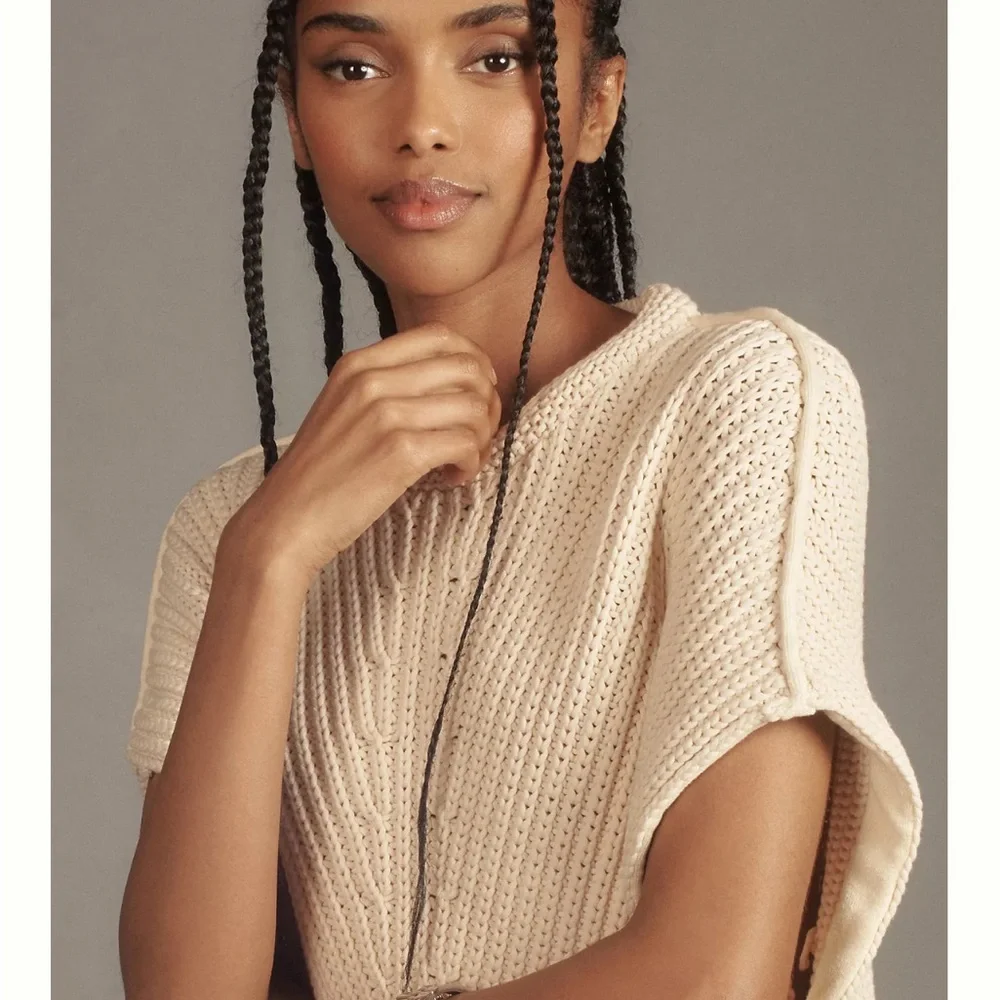 rag & bone Shane Cream Chunky Knit Sweater Vest Boxy Fit Size S - Picture 2 of 11